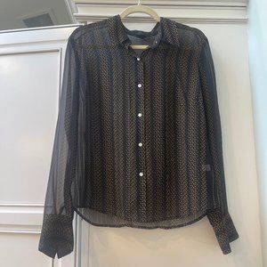 The Limited Sheer 100% Silk Blouse, Black w/Beige print, M, great condition!
